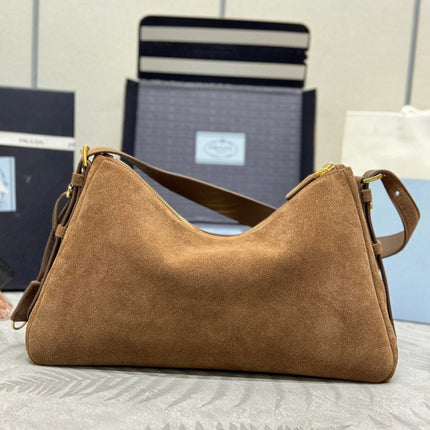 PRADA 25S AIMEE SHOULDER BAG 39 IN BROWN SUEDE