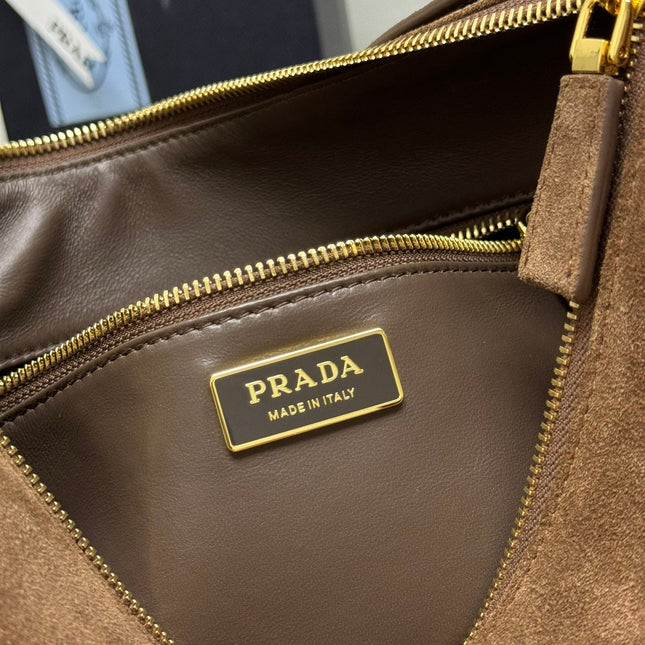 PRADA 25S AIMEE SHOULDER BAG 39 IN BROWN SUEDE