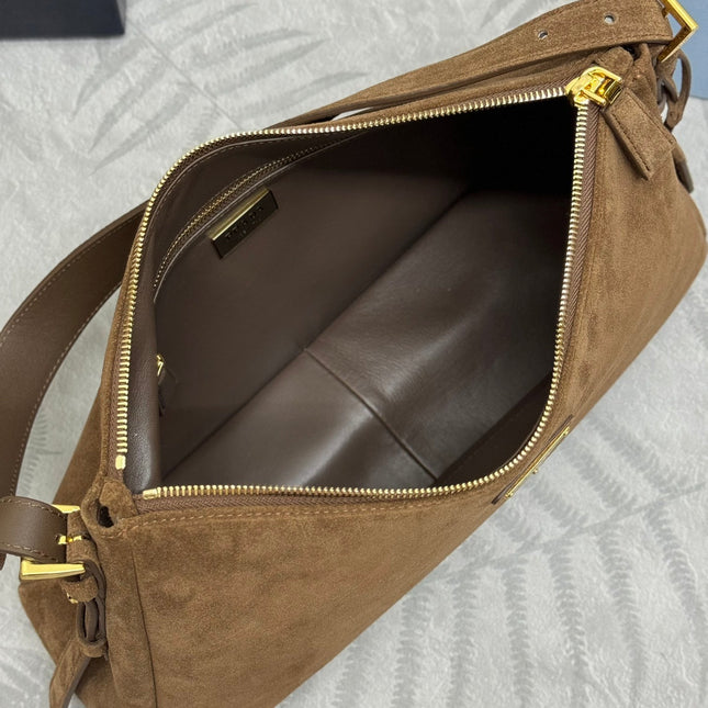 PRADA 25S AIMEE SHOULDER BAG 39 IN BROWN SUEDE