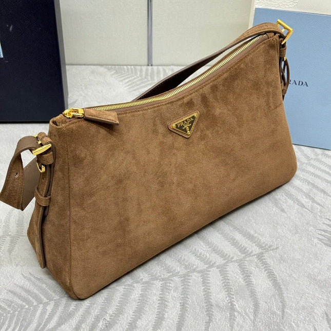 PRADA 25S AIMEE SHOULDER BAG 39 IN BROWN SUEDE