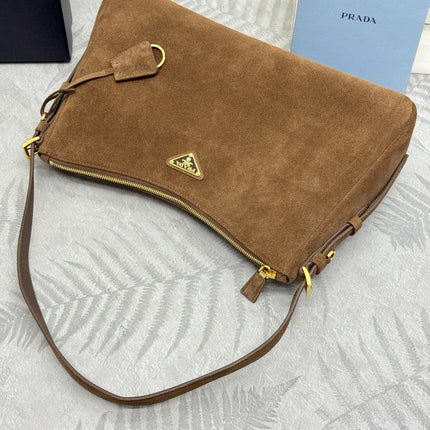 PRADA 25S AIMEE SHOULDER BAG 39 IN BROWN SUEDE