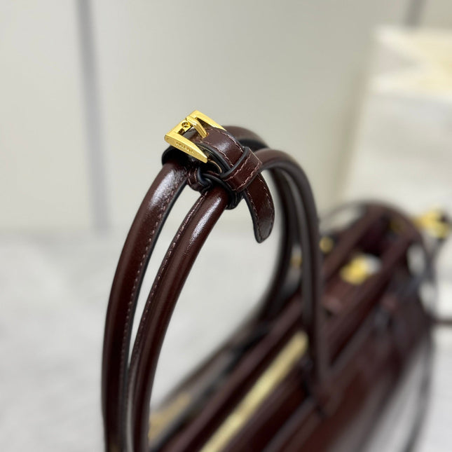 PRADA 25S BONNIE EXTRA-LARGE 42 IN DARK BROWN GLOSSY CALFSKIN GOLD HARDWRE