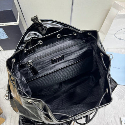 PRADA 25S BACKPACK 45 IN BLACK GLOSSY CALFSKIN SILVER HARDWRE