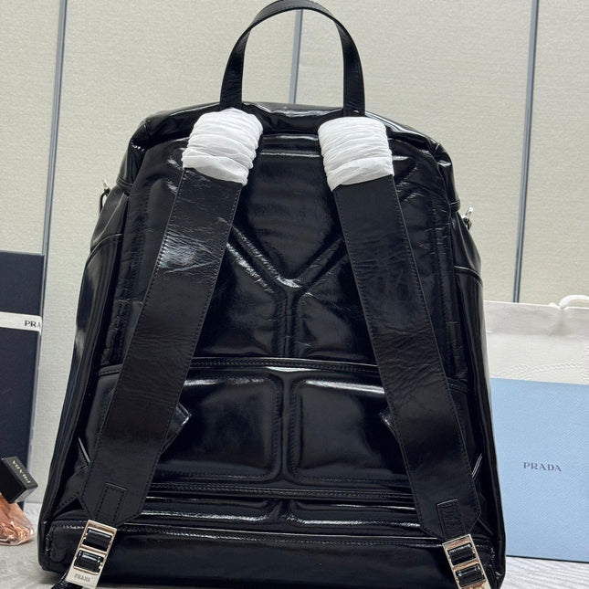 PRADA 25S BACKPACK 45 IN BLACK GLOSSY CALFSKIN SILVER HARDWRE