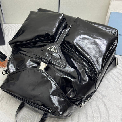 PRADA 25S BACKPACK 45 IN BLACK GLOSSY CALFSKIN SILVER HARDWRE