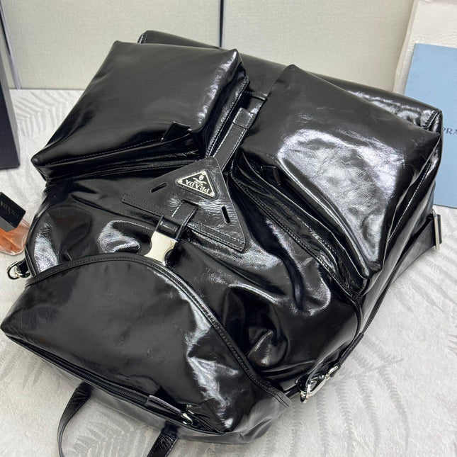 PRADA 25S BACKPACK 45 IN BLACK GLOSSY CALFSKIN SILVER HARDWRE
