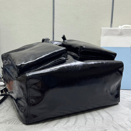 PRADA 25S BACKPACK 45 IN BLACK GLOSSY CALFSKIN SILVER HARDWRE