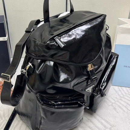PRADA 25S BACKPACK 45 IN BLACK GLOSSY CALFSKIN SILVER HARDWRE