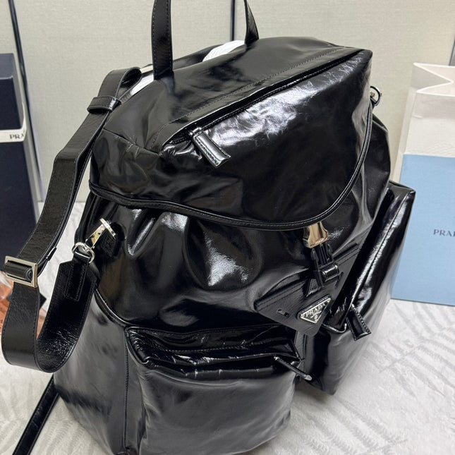 PRADA 25S BACKPACK 45 IN BLACK GLOSSY CALFSKIN SILVER HARDWRE