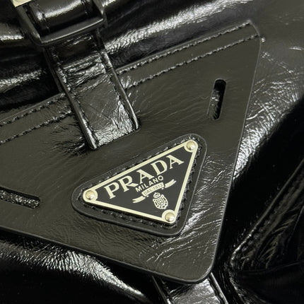 PRADA 25S BACKPACK 45 IN BLACK GLOSSY CALFSKIN SILVER HARDWRE