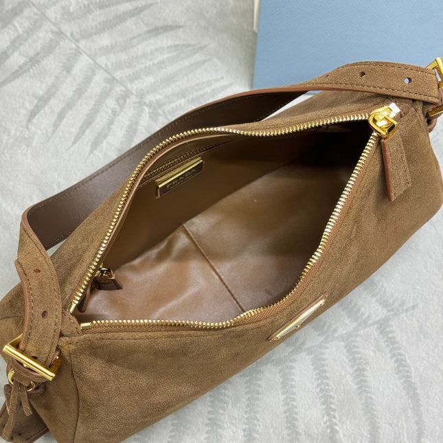 PRADA 25S AIMEE MEDIUM SHOULDER BAG 31 IN BROWN SUEDE