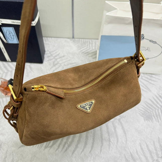PRADA 25S AIMEE MEDIUM SHOULDER BAG 31 IN BROWN SUEDE