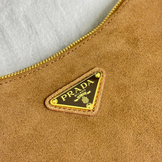 PRADA 25S AIMEE MEDIUM SHOULDER BAG 31 IN BROWN SUEDE