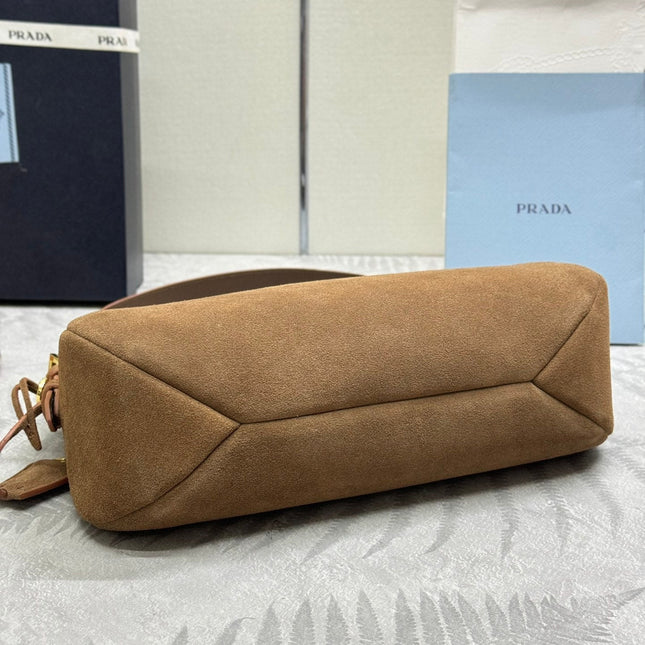 PRADA 25S AIMEE MEDIUM SHOULDER BAG 31 IN BROWN SUEDE