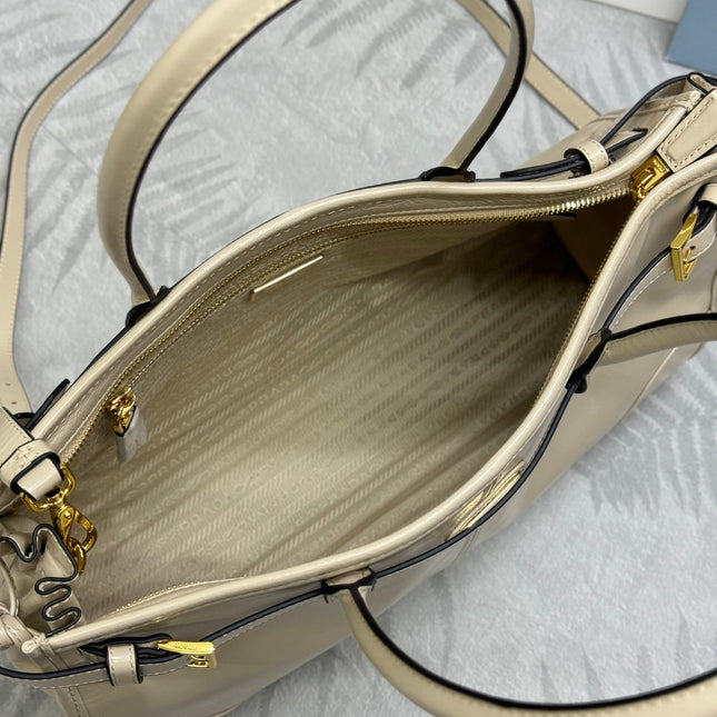 PRADA 25S BONNIE LARGE HANDBAG 38 IN BEIGE CALFSKIN GOLD HARDWRE