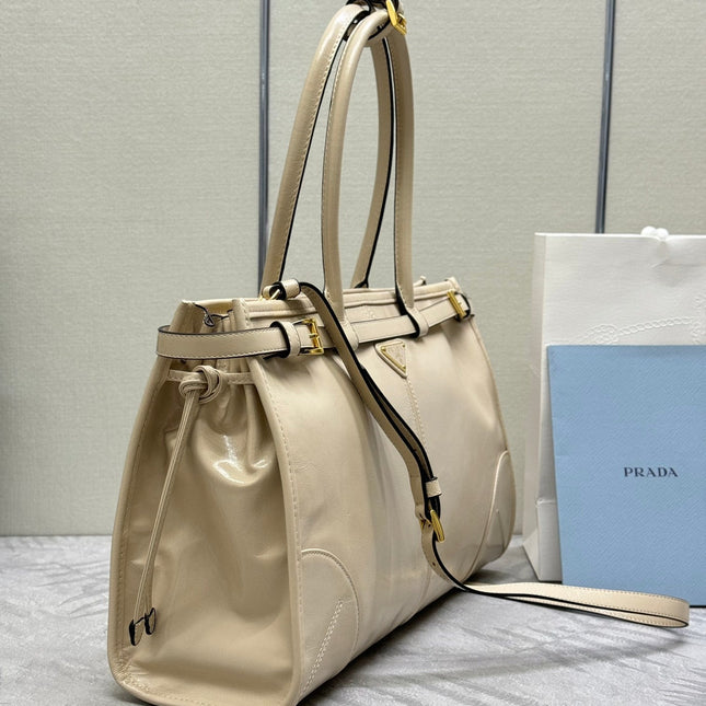 PRADA 25S BONNIE LARGE HANDBAG 38 IN BEIGE CALFSKIN GOLD HARDWRE