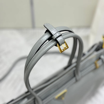 PRADA 25S BONNIE LARGE HANDBAG 38 IN GRAY GLOSSY CALFSKIN GOLD HARDWRE