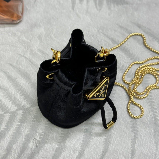 PRADA 25S MINI POUCH 12 IN BLACK VELVET GOLD HARDWRE