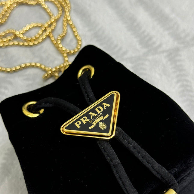 PRADA 25S MINI POUCH 12 IN BLACK VELVET GOLD HARDWRE