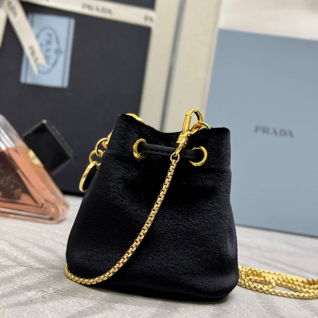 PRADA 25S MINI POUCH 12 IN BLACK VELVET GOLD HARDWRE