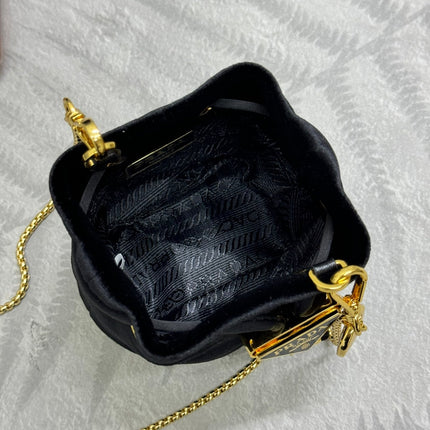 PRADA 25S MINI POUCH 12 IN BLACK VELVET GOLD HARDWRE
