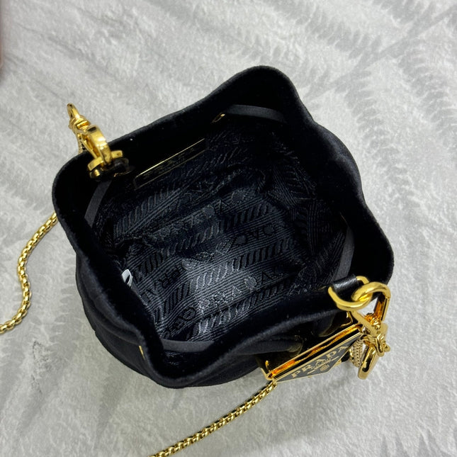 PRADA 25S MINI POUCH 12 IN BLACK VELVET GOLD HARDWRE