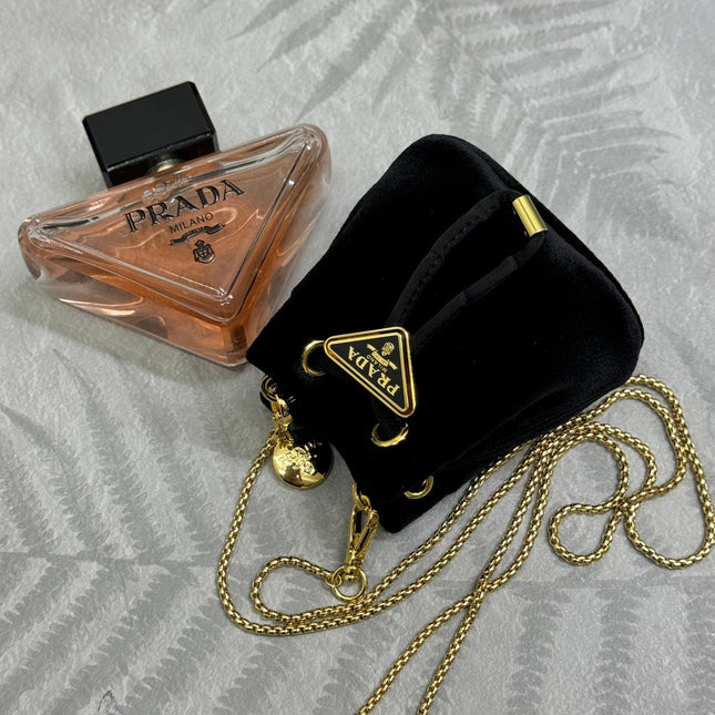 PRADA 25S MINI POUCH 12 IN BLACK VELVET GOLD HARDWRE