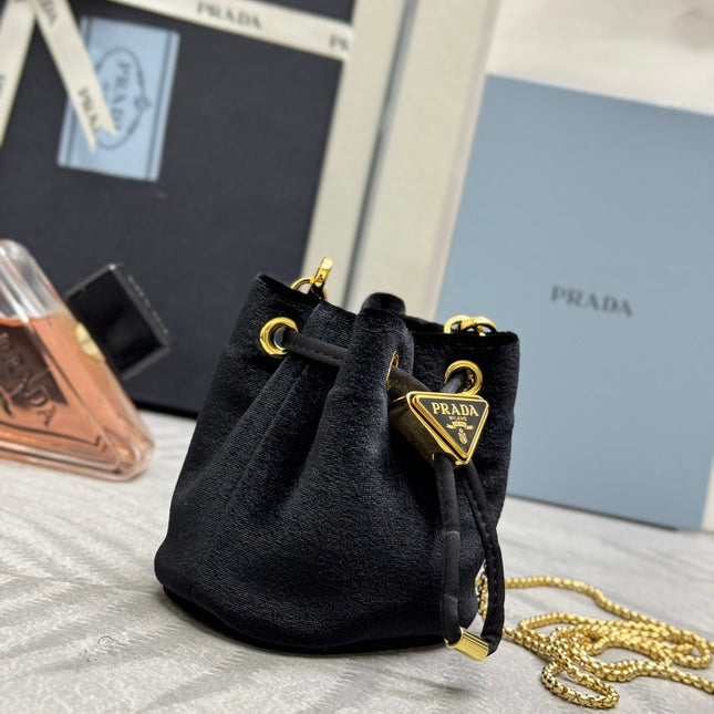 PRADA 25S MINI POUCH 12 IN BLACK VELVET GOLD HARDWRE