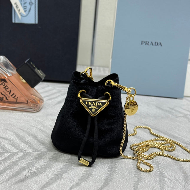 PRADA 25S MINI POUCH 12 IN BLACK VELVET GOLD HARDWRE