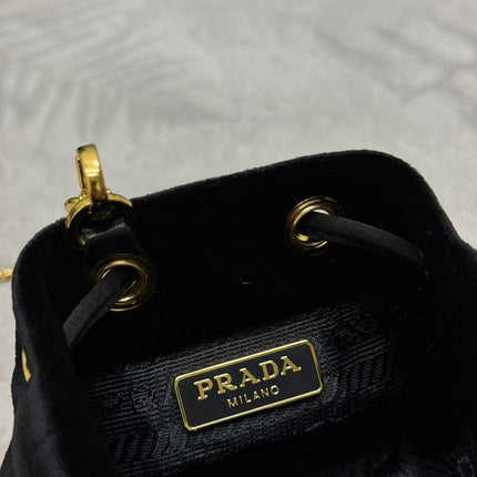 PRADA 25S MINI POUCH 12 IN BLACK VELVET GOLD HARDWRE