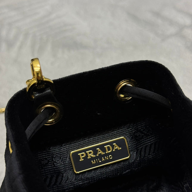 PRADA 25S MINI POUCH 12 IN BLACK VELVET GOLD HARDWRE
