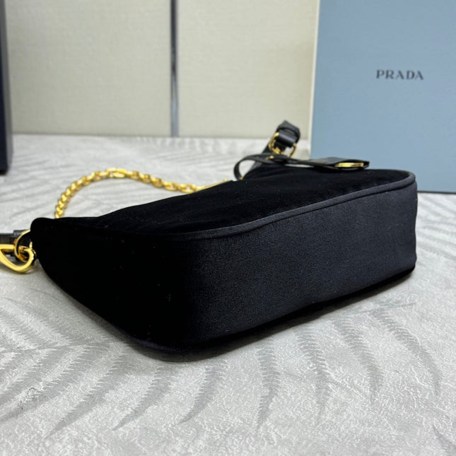 PRADA 25S MINI HOBO BAG 23 IN BLACK VELVET GOLD HARDWRE