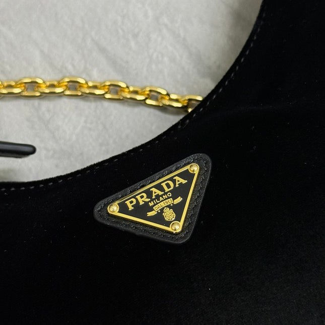 PRADA 25S MINI HOBO BAG 23 IN BLACK VELVET GOLD HARDWRE
