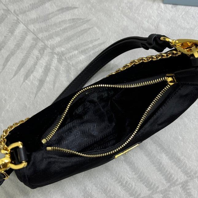 PRADA 25S MINI HOBO BAG 23 IN BLACK VELVET GOLD HARDWRE