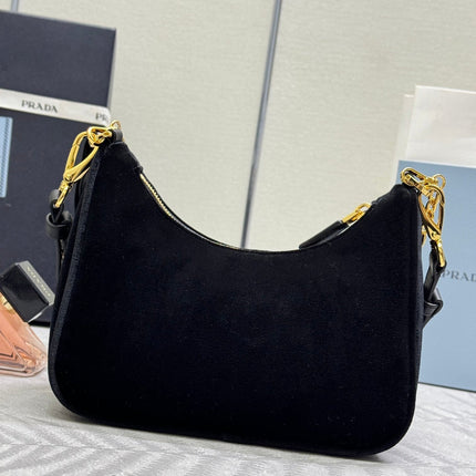 PRADA 25S MINI HOBO BAG 23 IN BLACK VELVET GOLD HARDWRE