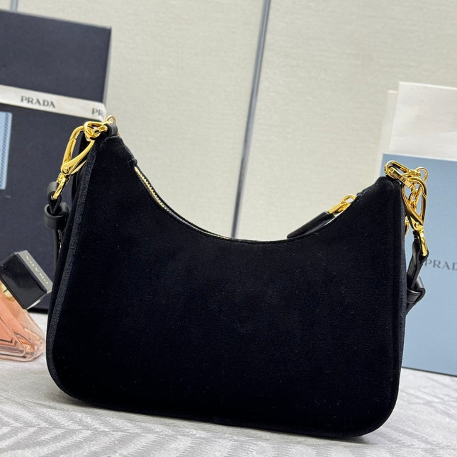 PRADA 25S MINI HOBO BAG 23 IN BLACK VELVET GOLD HARDWRE