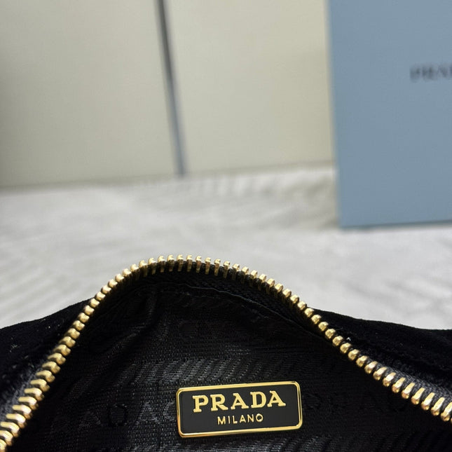 PRADA 25S MINI HOBO BAG 23 IN BLACK VELVET GOLD HARDWRE