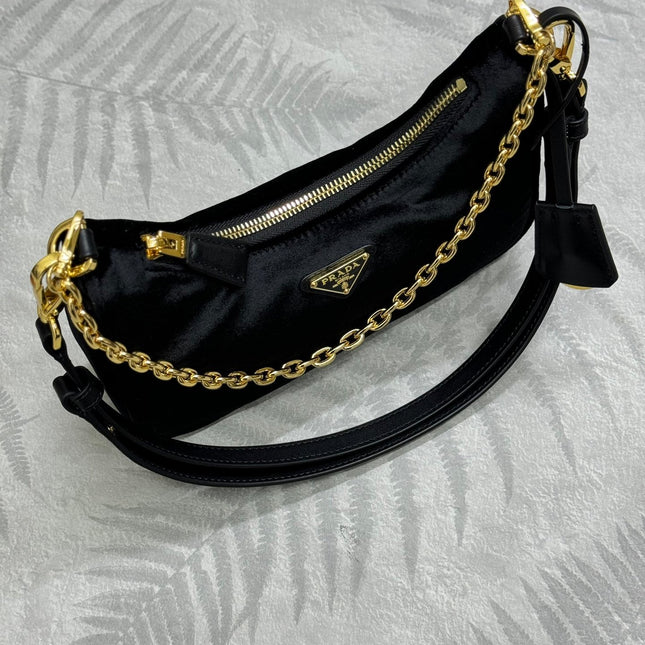 PRADA 25S MINI HOBO BAG 23 IN BLACK VELVET GOLD HARDWRE