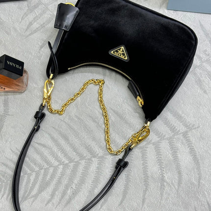 PRADA 25S MINI HOBO BAG 23 IN BLACK VELVET GOLD HARDWRE