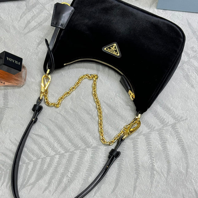 PRADA 25S MINI HOBO BAG 23 IN BLACK VELVET GOLD HARDWRE