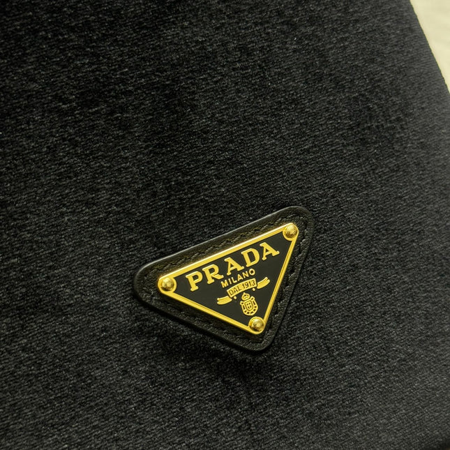 PRADA 25S BUCKET BAG 19 IN BLACK VELVET GOLD HARDWRE