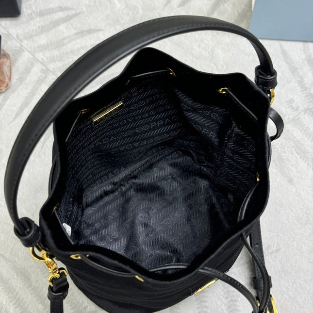 PRADA 25S BUCKET BAG 19 IN BLACK VELVET GOLD HARDWRE