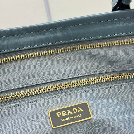 PRADA 25S LUX SOFT BAG 42 IN BLUE GLOSSY CALFSKIN GOLD HARDWRE