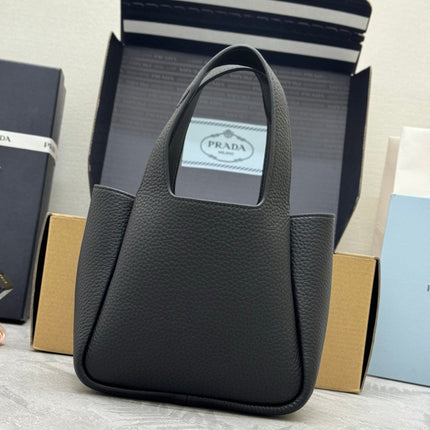 PRADA 25S TOTE MINI BAG 18 IN BLACK CALFSKIN GOLD HARDWRE
