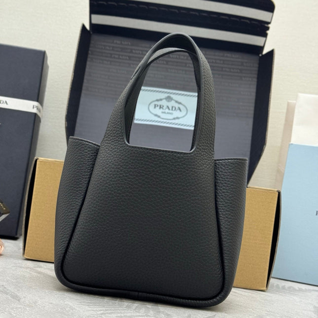 PRADA 25S TOTE MINI BAG 18 IN BLACK CALFSKIN GOLD HARDWRE