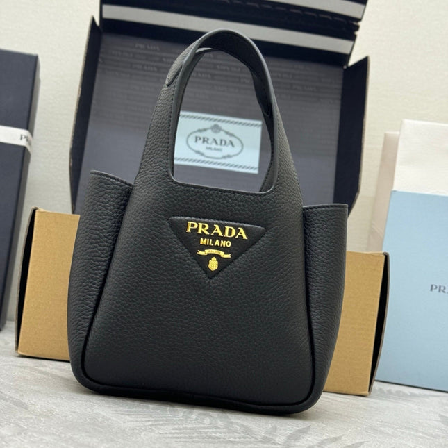 PRADA 25S TOTE MINI BAG 18 IN BLACK CALFSKIN GOLD HARDWRE