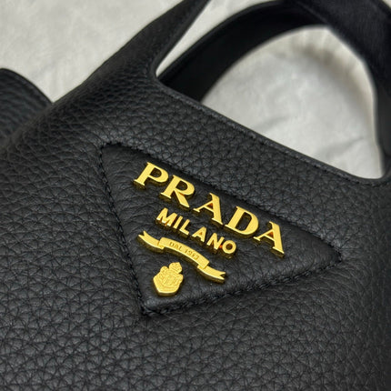 PRADA 25S TOTE MINI BAG 18 IN BLACK CALFSKIN GOLD HARDWRE