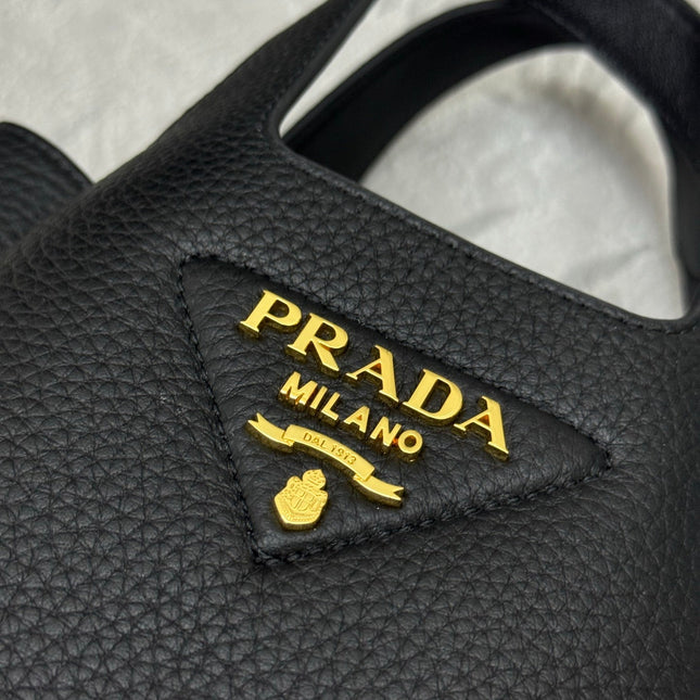 PRADA 25S TOTE MINI BAG 18 IN BLACK CALFSKIN GOLD HARDWRE