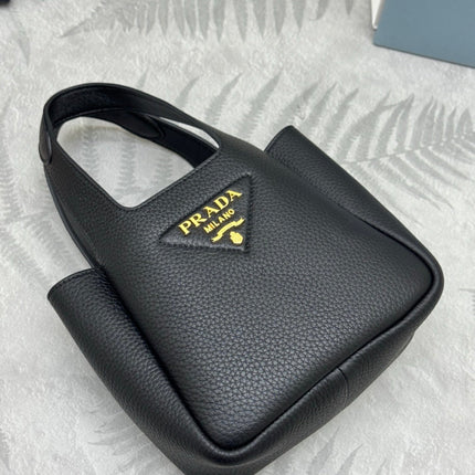 PRADA 25S TOTE MINI BAG 18 IN BLACK CALFSKIN GOLD HARDWRE