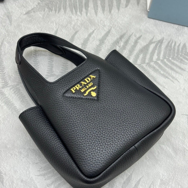 PRADA 25S TOTE MINI BAG 18 IN BLACK CALFSKIN GOLD HARDWRE